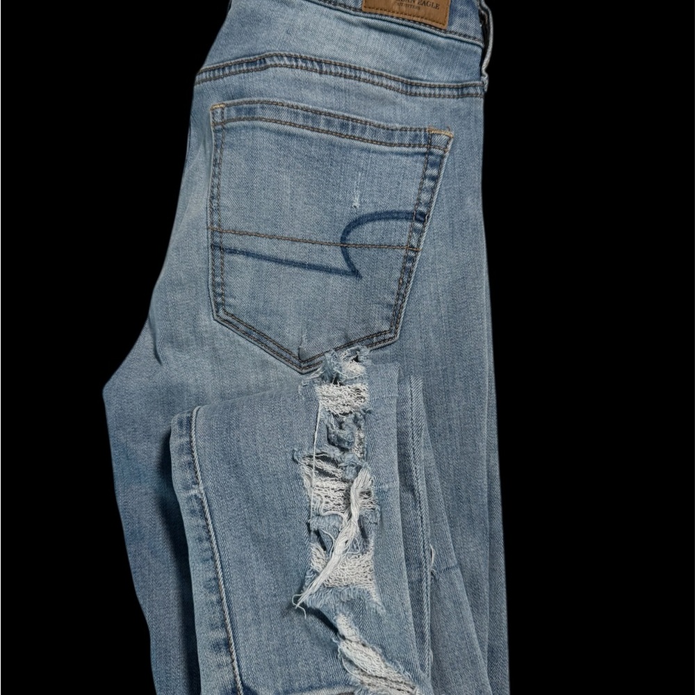 AE Low Rise Blue Distressed Women Jeans